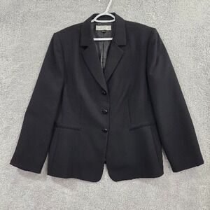Tahari ASL Women's Lined Black Blazer Size 18 Career 3 Button Closure Business
